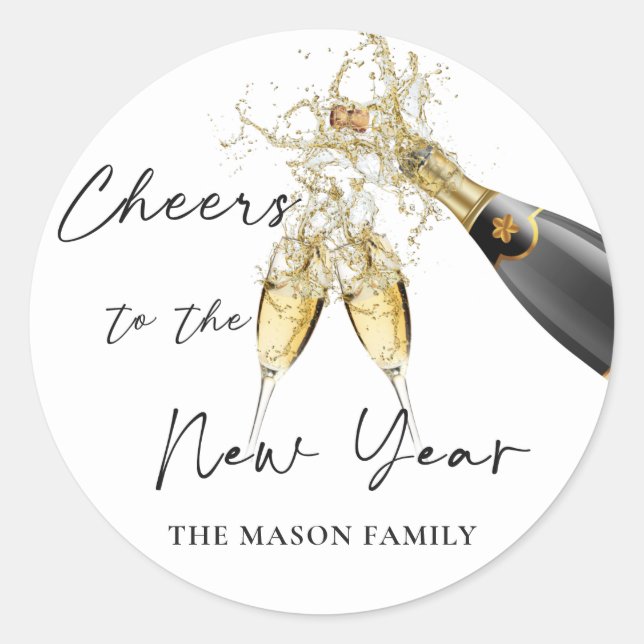 Gold Champage Cheers New Years Eve Party  Classic Round Sticker (Front)