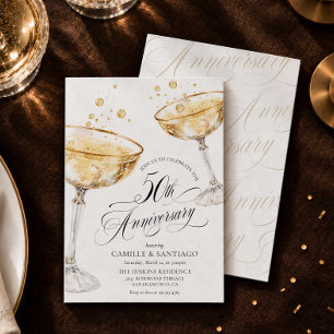 Gold Champagne 50th Wedding Anniversary Invitation