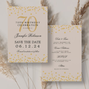 Gold Champagne 70th Birthday Save the Date Details Invitation