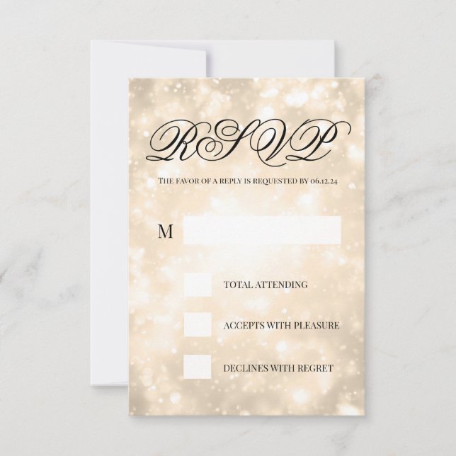 Gold Champagne Bokeh Elegant Wedding RSVP (Front)