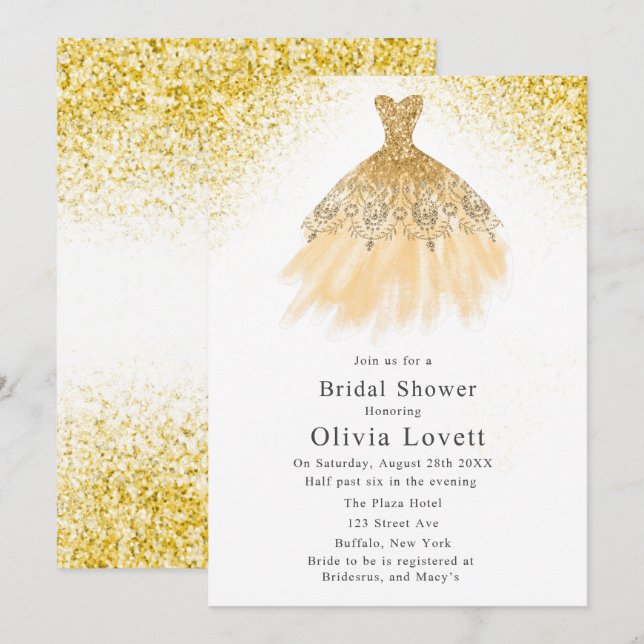 Gold Champagne Bridesmaid Dress Bridal Shower Invitation (Front/Back)