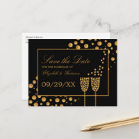 Gold Champagne Bubbles, Black & Gold Save the Date