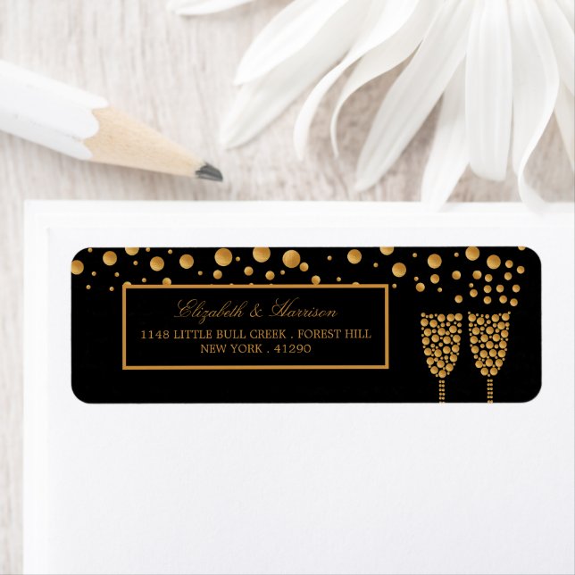 Gold Champagne Bubbles - Black & Gold - Wedding (Insitu)