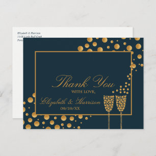 Gold Champagne Bubbles - Blue & Gold - Thank You Postcard