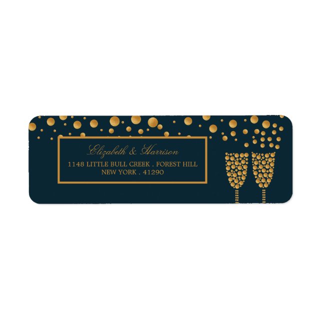 Gold Champagne Bubbles - Blue & Gold - Wedding (Front)