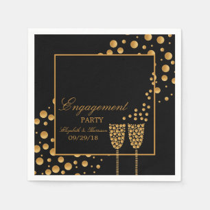 Gold Champagne Bubbles Engagement Party Napkin