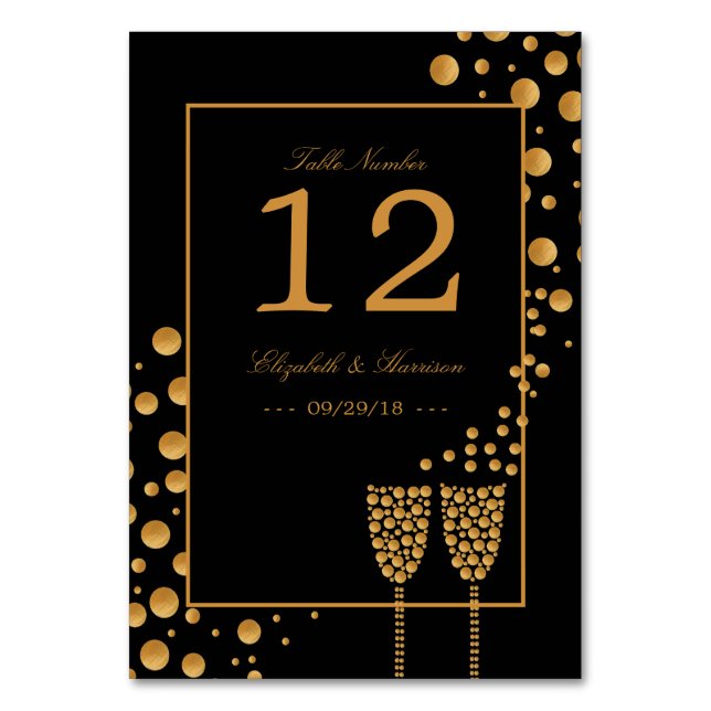 Gold Champagne Bubbles Engagement Party Table No. Number (Front)