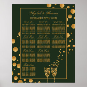 Gold Champagne Bubbles, Green & Gold Seating Chart