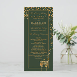 Gold Champagne Bubbles - Green & Gold - Wedding Programme