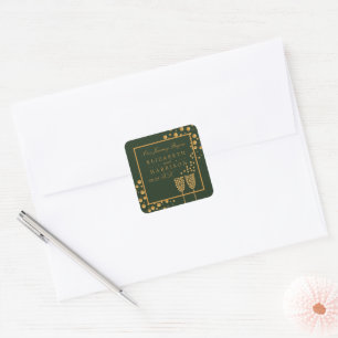 Gold Champagne Bubbles - Green & Gold - Wedding Square Sticker