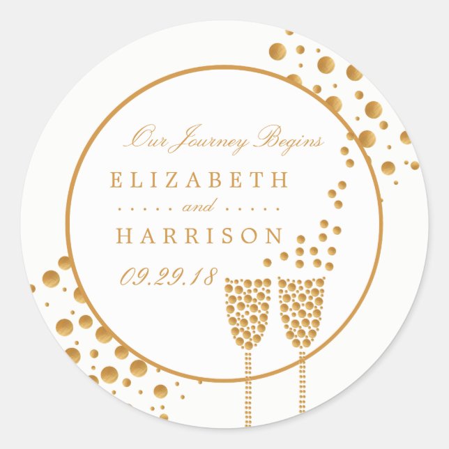 Gold Champagne Bubbles Wedding Classic Round Sticker (Front)