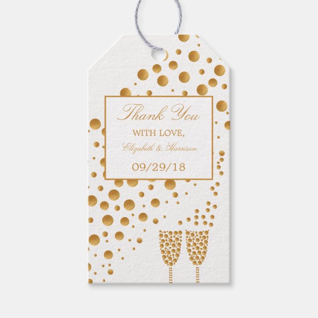 Gold Champagne Bubbles Wedding Gift Tags (Front)