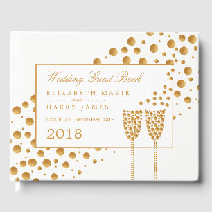 Gold Champagne Bubbles Wedding Guest Book