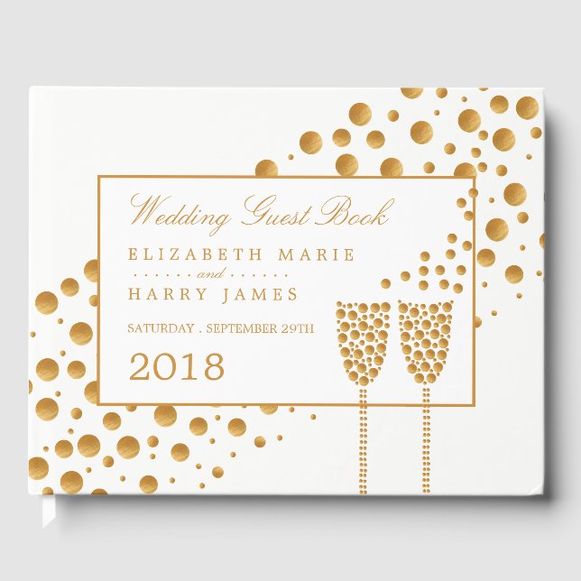 Gold Champagne Bubbles Wedding Guest Book (Front)