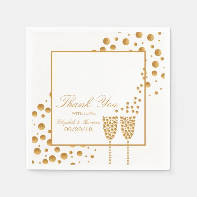 Gold Champagne Bubbles Wedding Napkin (Front)