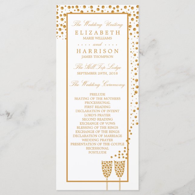 Gold Champagne Bubbles Wedding Program Programme (Front)