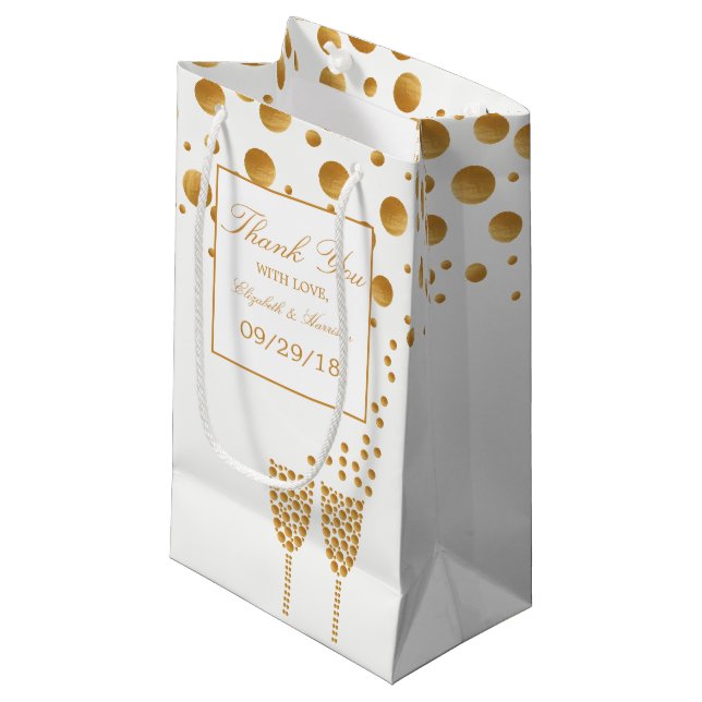 Gold Champagne Bubbles Wedding Small Gift Bag (Front Angled)