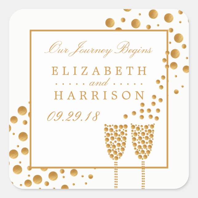 Gold Champagne Bubbles Wedding Square Sticker (Front)
