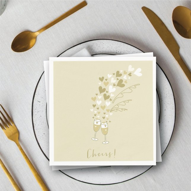 Gold Champagne Cheers Engagement Wedding Party Napkin (Gold Champagne Cheers Engagement Wedding Party Paper Napkins @ fat_fa_tin)