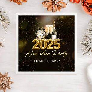 Gold Champagne Cheers Happy New Year 2025 Napkins