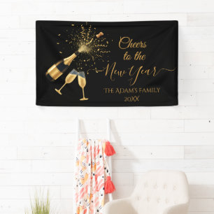 Gold Champagne Cheers New Year Banner
