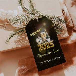 Gold Champagne Cheers New Year Eve Party 2025 Gift Tags