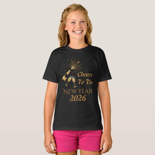  Gold Champagne Cheers New Year T-Shirt (Front Full)