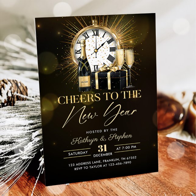 Gold Champagne Cheers New Years Eve Party Invitation (Creator Uploaded)