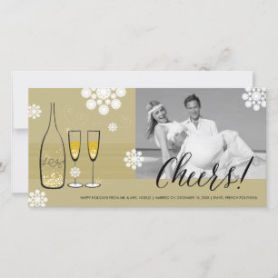 Gold Champagne Cheers Snowflakes New Year Photo Holiday Card