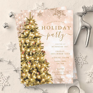 Gold Champagne Christmas Tree Company Holiday  Invitation