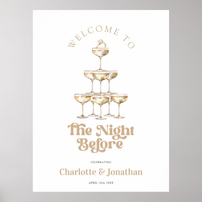 Gold Champagne Elegant Retro Rehearsal Dinner Sign (Front)