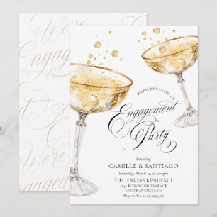 Gold Champagne Engagement Party Invitation