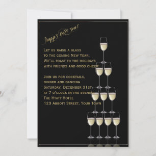 Gold Champagne Flute Pyramid New Years Eve Invitation