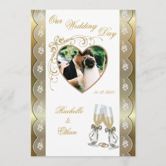 Gold Champagne Glass Wedding Photo Invitations