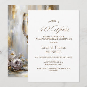 Gold Champagne Glasses 40th Wedding Anniversary Invitation