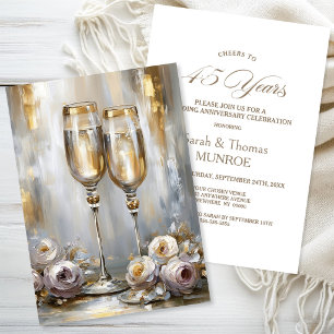 Gold Champagne Glasses 45th Wedding Anniversary Invitation