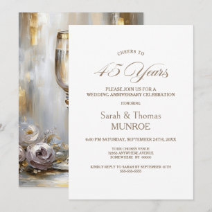 Gold Champagne Glasses 45th Wedding Anniversary Invitation