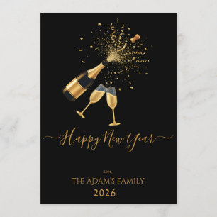 Gold Champagne Happy New Year Photo Holiday Card