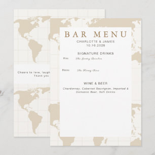 Gold Champagne Map Wedding Bar Menu Sign Favour