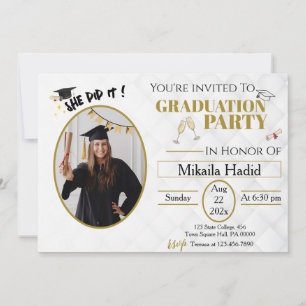 Gold Champagne Minimalist Graduation Party     Invitation