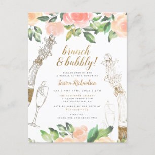 Gold Champagne & Peach Roses Bridal Shower Brunch Invitation Postcard