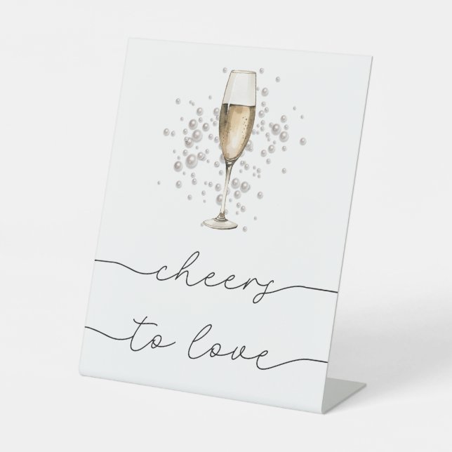 Gold Champagne Pearls and Prosecco Cheers To Love Pedestal Sign (Front)