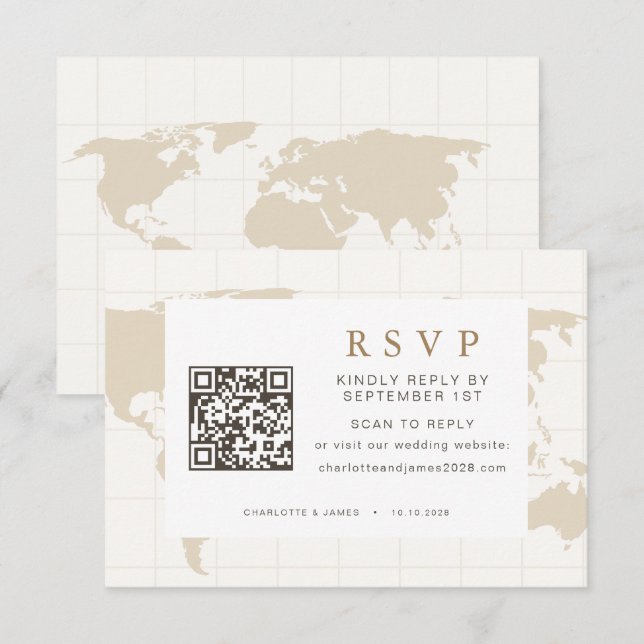 Gold Champagne QR Code Wedding Website RSVP Card (Front/Back)