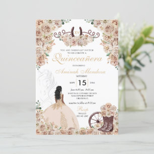 Gold Champagne Rustic Western Horse Quinceañera Invitation