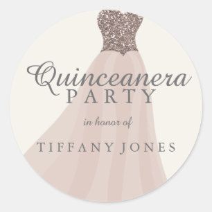 Gold Champagne Shimmer Glitter Gown Quinceanera Classic Round Sticker