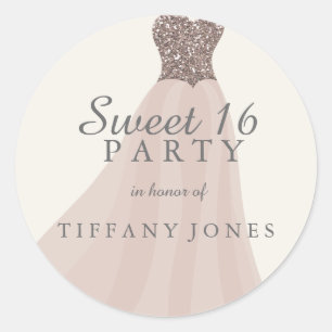 Gold Champagne Shimmer Glitter Gown Sweet 16 Classic Round Sticker