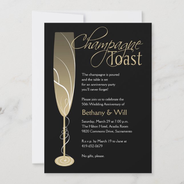 Gold Champagne Toast Invitation (Front)