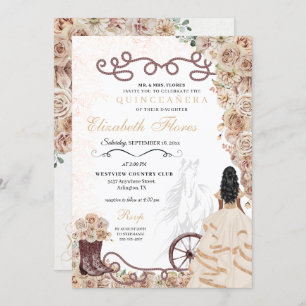 Gold Champagne Western Princess Charro Quinceañera Invitation