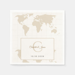 Gold Champagne World Map Wedding Favour Party Napkin