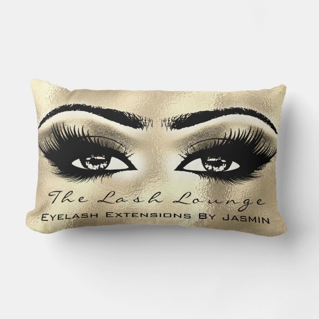 Gold Champaigne Makeup Eyes Lashes Beauty Metal Lumbar Cushion (Front)